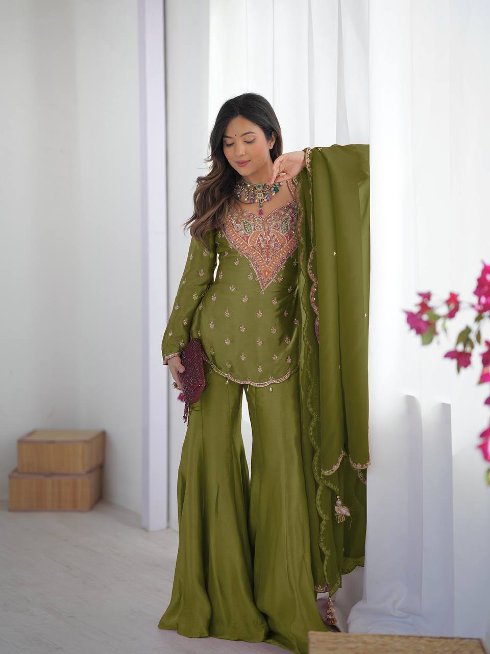 plus size simar silk plazzo suit