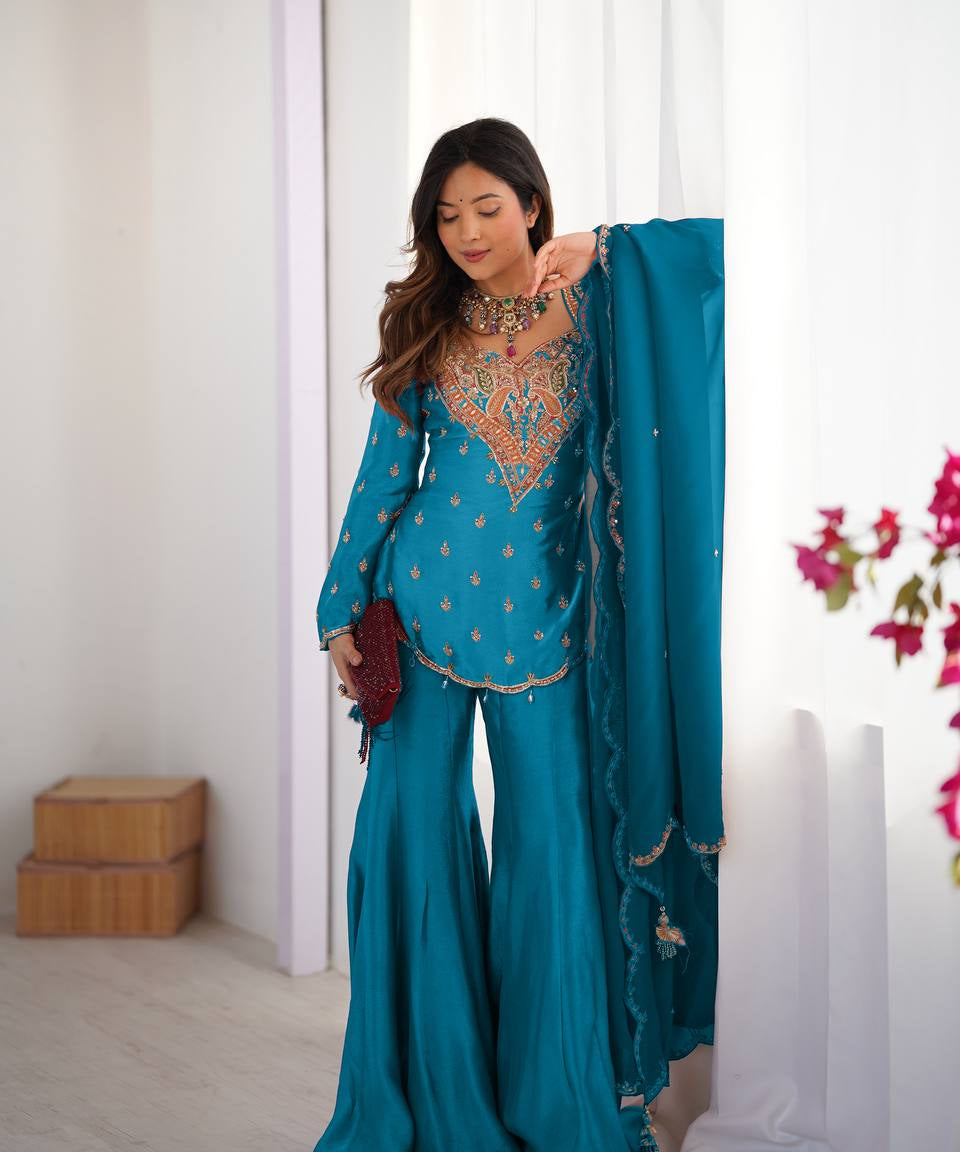 plus size simar silk plazzo suit